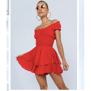 PRINCESS POLLY LOVE GALORE RED MINI ROMPER WOMENS 4